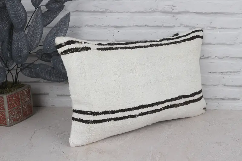 Designer Throw Pillow, 12x20 White Pillow Sham, Kilim Pillow, Turkish Pillow, Pillow Sham, Ethnical Kilim Rug Pillow, Handwoven Pillow - 3