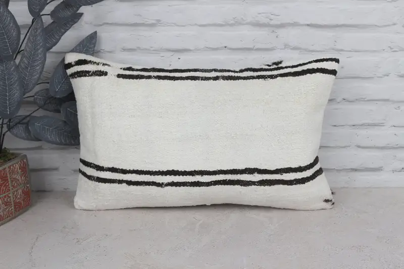 Designer Throw Pillow, 12x20 White Pillow Sham, Kilim Pillow, Turkish Pillow, Pillow Sham, Ethnical Kilim Rug Pillow, Handwoven Pillow - 1