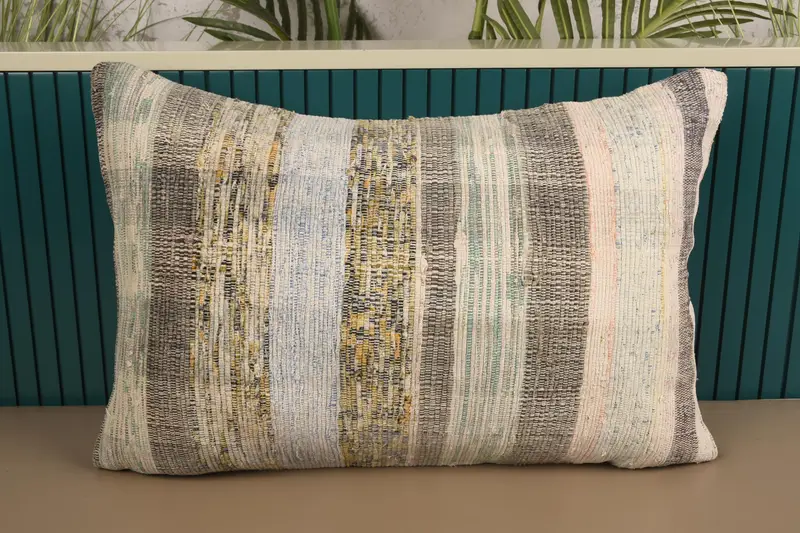 Beige Turkish Moroccan Cushion Cover, 40x60 cm Contemporary Striped Pillow Case - 1