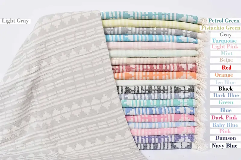 Bridemaids Beach Towel, Custom Organic Cotton Blue Kilim, 70x40 Inches