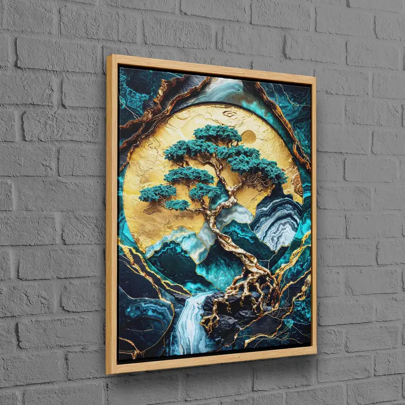 Tuval Baskı Modern Soyut Altın Ay Bonsai Ağacı