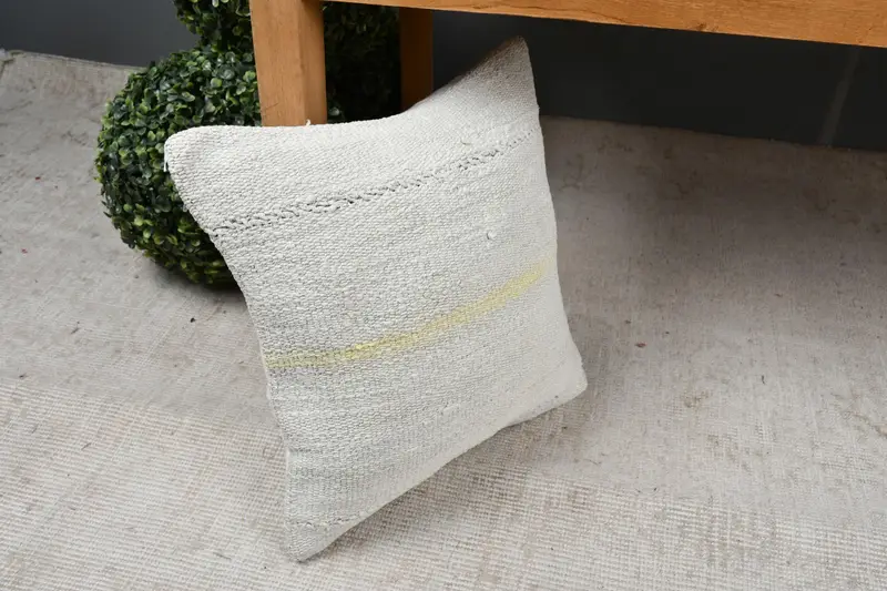 Turkish Rugs Pillow Sham, 14x14 White Pillow Sham, Turkish Kilim Pillow, Cushion Cover, Vintage Kilim Pillow, Turkish Pillow - 7