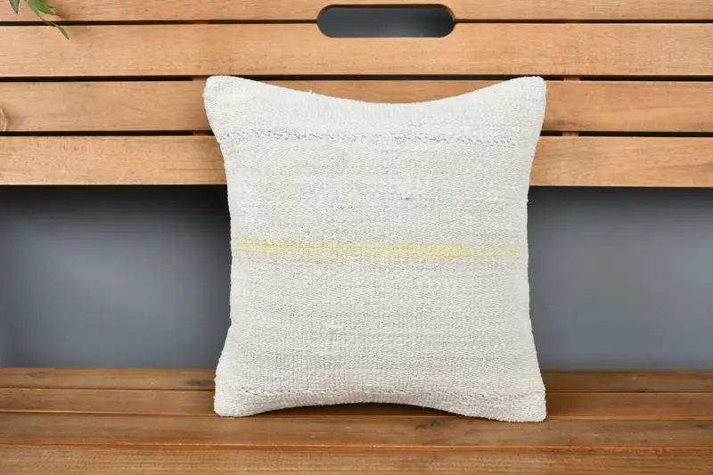 Turkish Rugs Pillow Sham, 14x14 White Pillow Sham, Turkish Kilim Pillow, Cushion Cover, Vintage Kilim Pillow, Turkish Pillow - 6