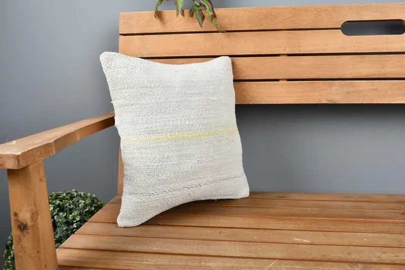 Turkish Rugs Pillow Sham, 14x14 White Pillow Sham, Turkish Kilim Pillow, Cushion Cover, Vintage Kilim Pillow, Turkish Pillow - 1