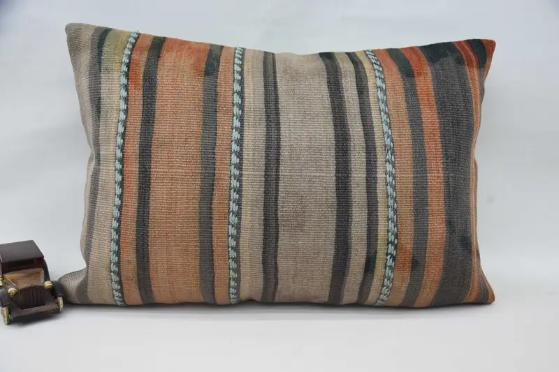 Vintage Gift Orange Cushion Cover, 20x28 inch Striped Wool Pillow Cover - 1