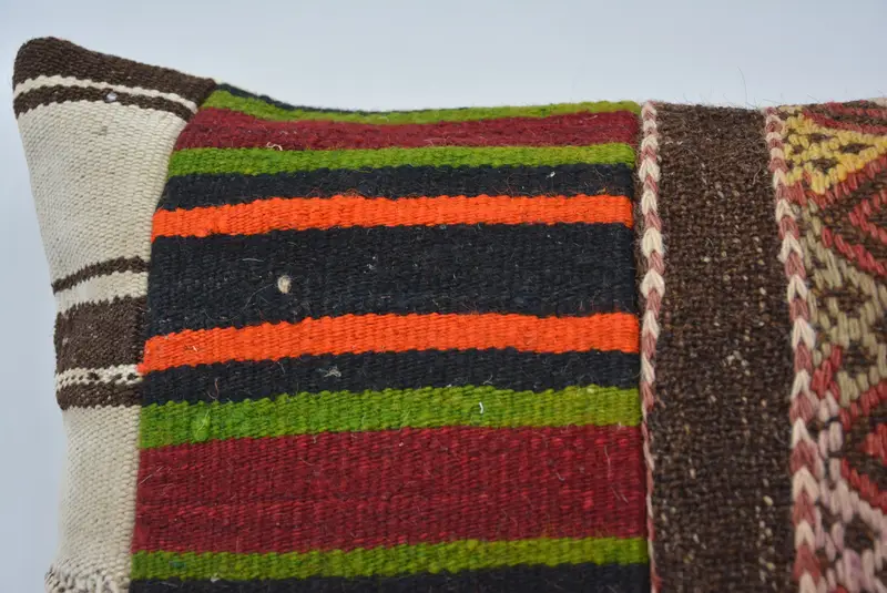 Boho Pillow Sham Cover, Cushion Case, Bright Pillow Case, Turkish Kilim Pillow, Handmade Kilim Cushion, 16x24 Orange Pillow Sham - 2