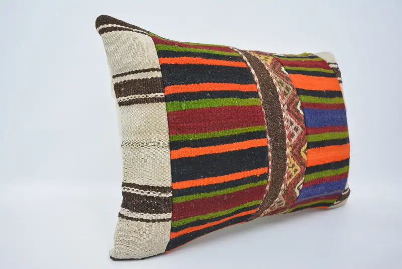 Boho Pillow Sham Cover, Cushion Case, Bright Pillow Case, Turkish Kilim Pillow, Handmade Kilim Cushion, 16x24 Orange Pillow Sham - 3