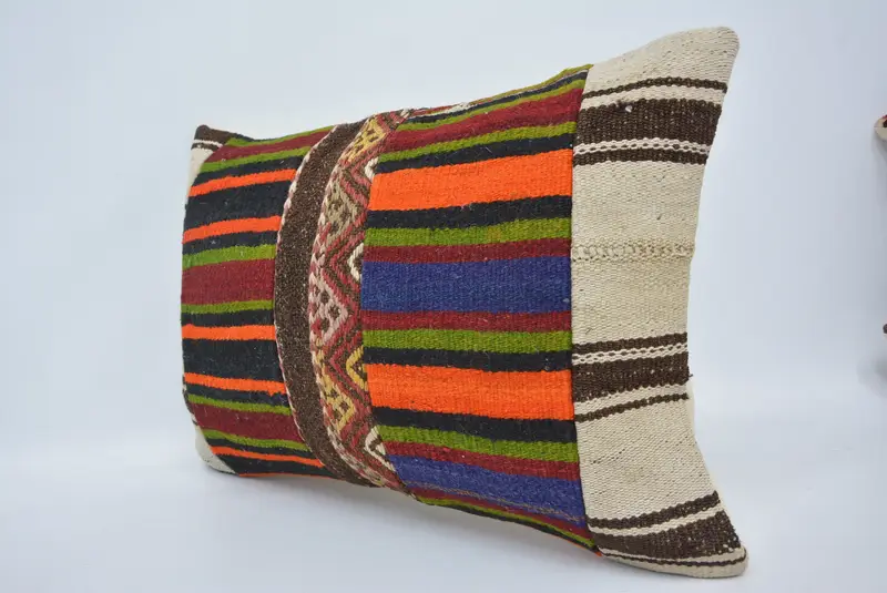 Boho Pillow Sham Cover, Cushion Case, Bright Pillow Case, Turkish Kilim Pillow, Handmade Kilim Cushion, 16x24 Orange Pillow Sham - 4