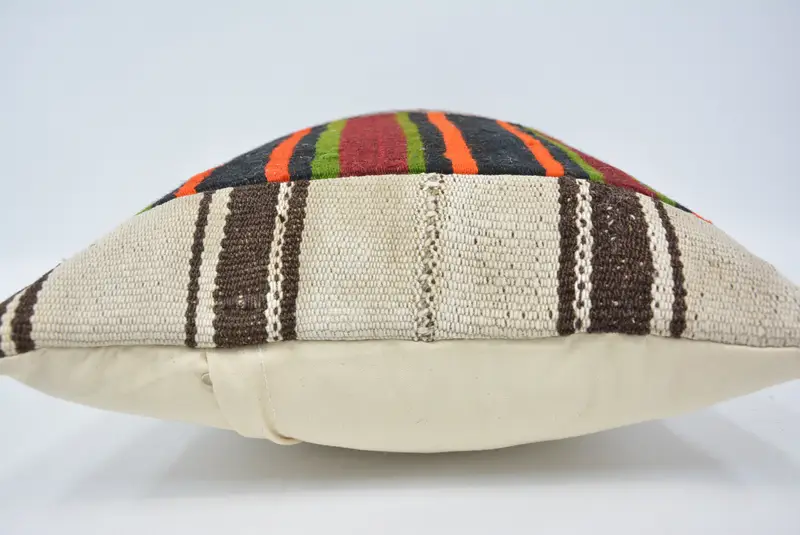 Boho Pillow Sham Cover, Cushion Case, Bright Pillow Case, Turkish Kilim Pillow, Handmade Kilim Cushion, 16x24 Orange Pillow Sham - 5