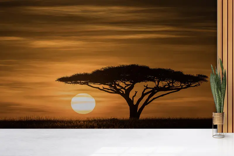 Serengeti Sunrise Landscape, Wall Paper Peel and Stick, Paper Wall Art, Modern Wall Paper, Africa View Wall Art, - 2