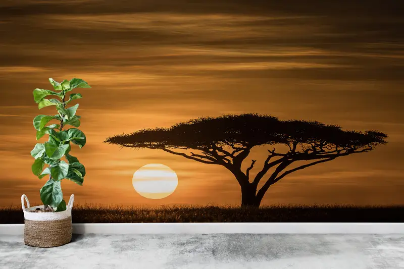 Serengeti Sunrise Landscape, Wall Paper Peel and Stick, Paper Wall Art, Modern Wall Paper, Africa View Wall Art, - 6