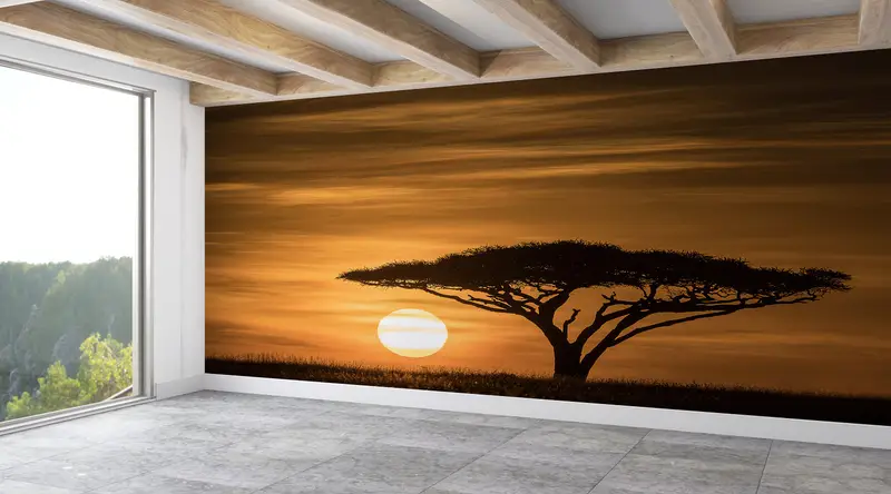 Serengeti Sunrise Landscape, Wall Paper Peel and Stick, Paper Wall Art, Modern Wall Paper, Africa View Wall Art, - 8