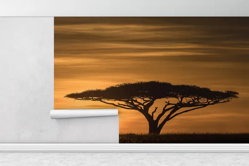 Serengeti Sunrise Landscape, Wall Paper Peel and Stick, Paper Wall Art, Modern Wall Paper, Africa View Wall Art, - 5