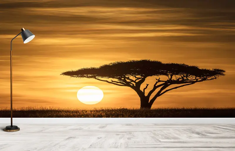 Serengeti Sunrise Landscape, Wall Paper Peel and Stick, Paper Wall Art, Modern Wall Paper, Africa View Wall Art, - 7