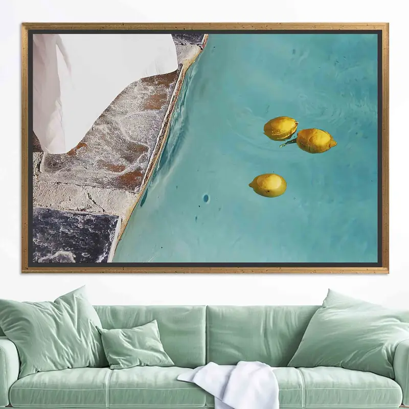 Minimale Sommerleinwand: Schwimmen mit Zitronen – trendiger Kunstdruck