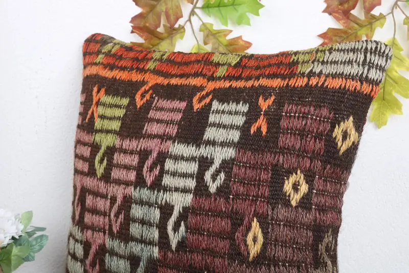 Kilim Pillow Cover, Bolster Throw Pillow Cover, Gift Pillow, 18x18 Purple Cushion, Handmade Kilim Cushion, Cushion, Muted Cushion Cover - 5
