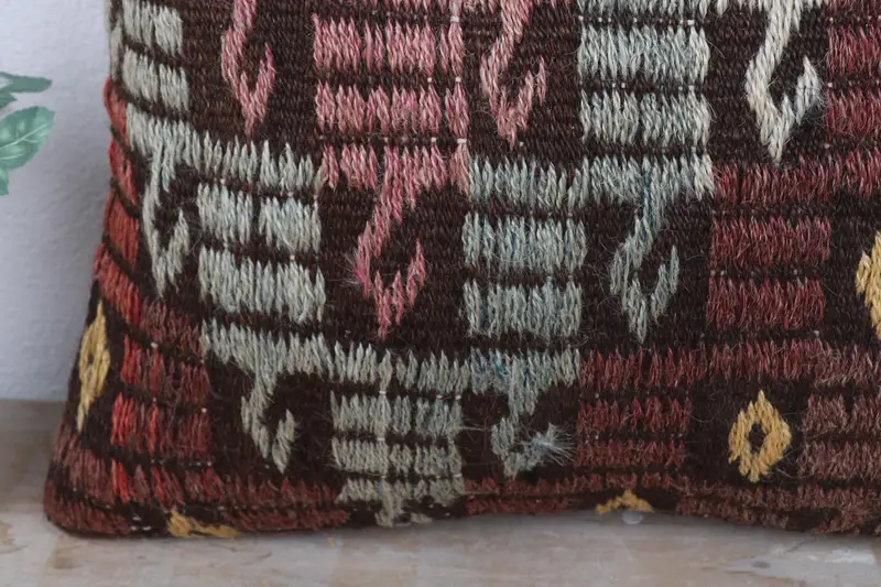 Kilim Pillow Cover, Bolster Throw Pillow Cover, Gift Pillow, 18x18 Purple Cushion, Handmade Kilim Cushion, Cushion, Muted Cushion Cover - 3