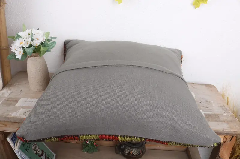 Kilim Pillow Cover, Bolster Throw Pillow Cover, Gift Pillow, 18x18 Purple Cushion, Handmade Kilim Cushion, Cushion, Muted Cushion Cover - 7