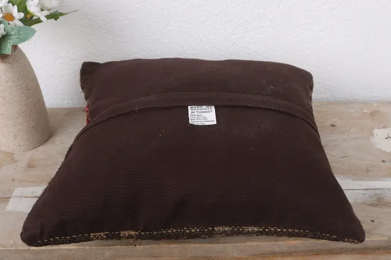 Ethnic Pillow, Pillow for Couch, Couch Pillow Case, 12x12 Brown Cushion Case, Turkish Pillow, Pillow Sham, Vintage Kilim Throw Pillow - 7