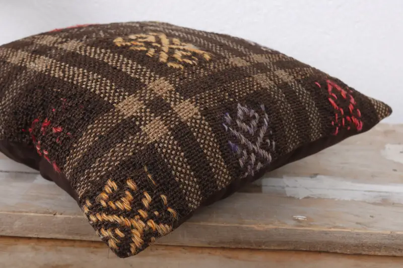 Ethnic Pillow, Pillow for Couch, Couch Pillow Case, 12x12 Brown Cushion Case, Turkish Pillow, Pillow Sham, Vintage Kilim Throw Pillow - 6