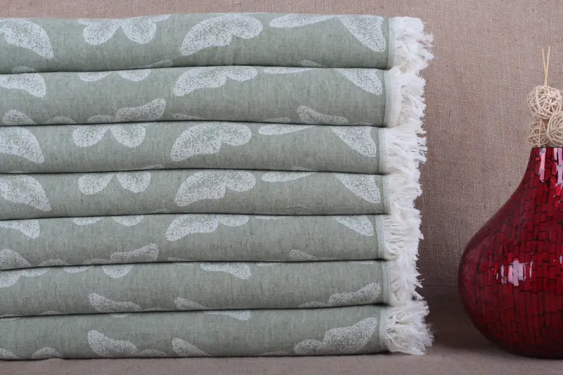 Toalla de mariposa personalizada de algodón orgánico turco, beige, 40 x 79 pulgadas