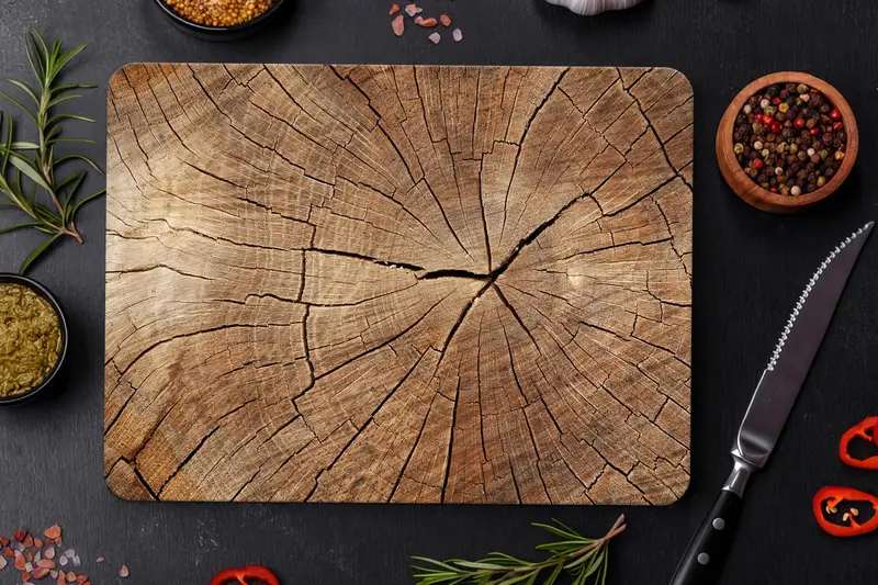 キッチン用木目調デザインの強化ガラスまな板