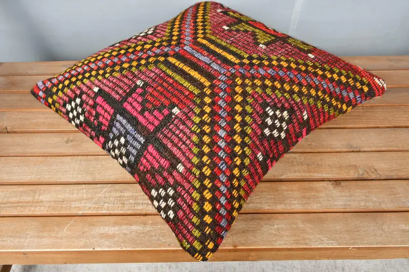 Cushion Case, Handwoven Pillow Cover Pillow Cover, 18x18 Red Pillow Case, Kilim Pillow Cover, Boho Pillow Sham Cover, Gift Pillow - 2