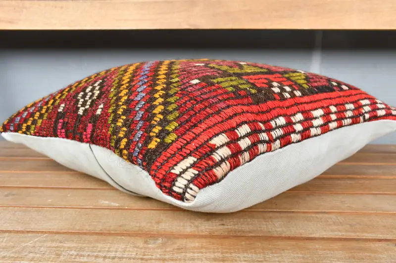 Cushion Case, Handwoven Pillow Cover Pillow Cover, 18x18 Red Pillow Case, Kilim Pillow Cover, Boho Pillow Sham Cover, Gift Pillow - 3