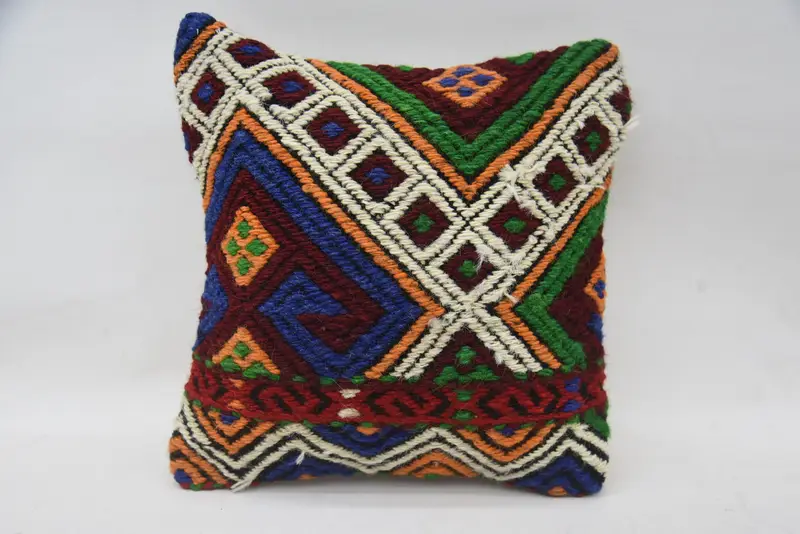 Pillow, 12x12 Blue Pillow Cover, Southwestern Pillow Cover, Ethnical Kilim Rug Pillow, Vintage Kilim Pillow, Turkish Pillow - 1
