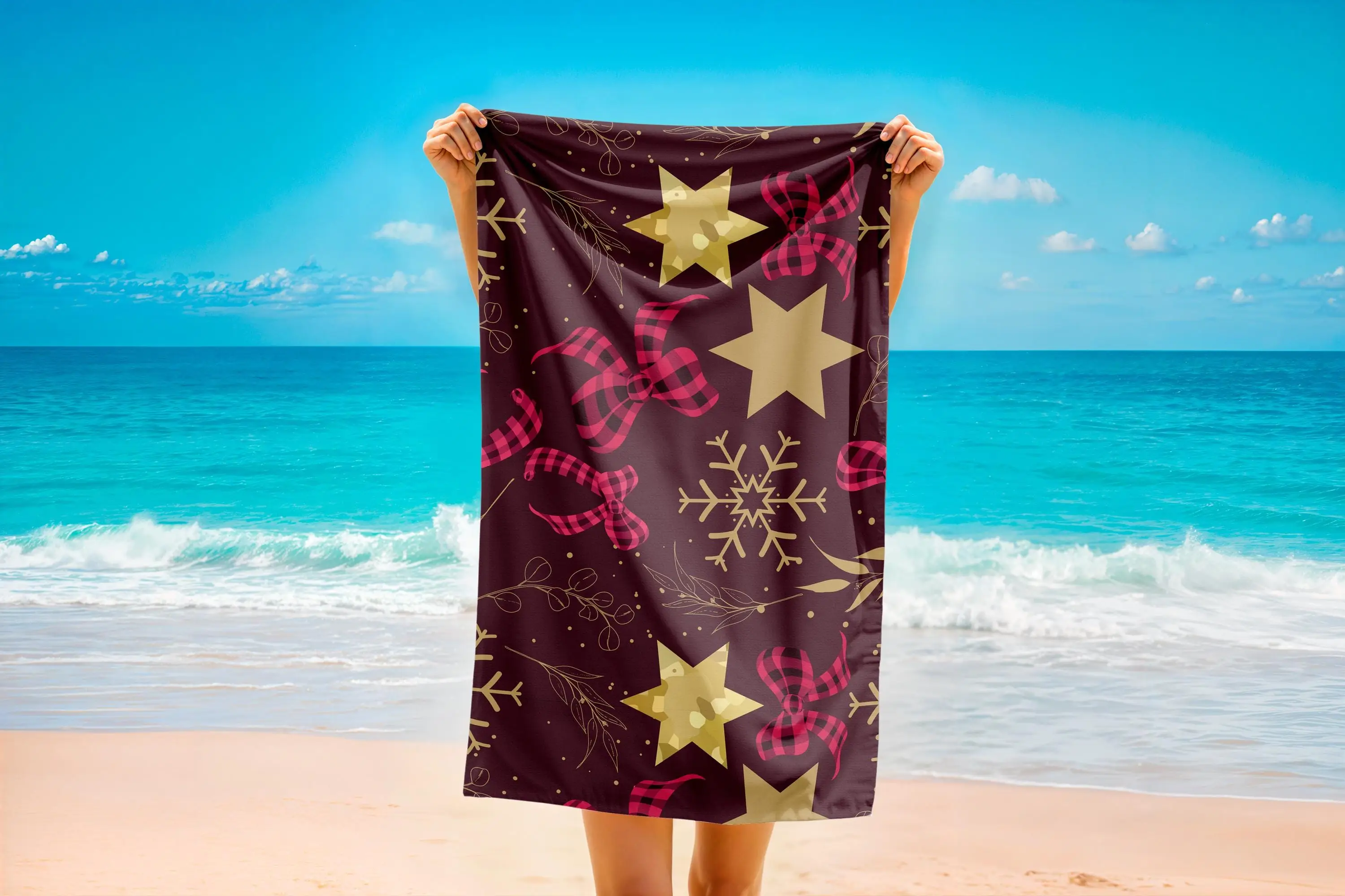 Star Pattern Beach Towel: Personalized Cotton Microfiber Blend 12x20 inch - 1