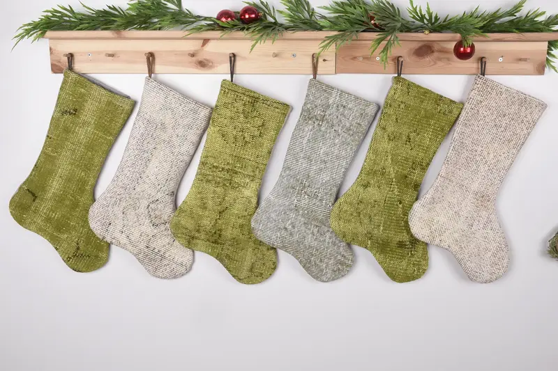 Beige Christmas Stocking with Brown Ornaments, 17 Inch Wide Stocking