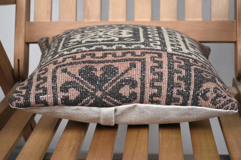 Vintage Pillow, Aztec Pillow Cover, Office Chair Pillow Cover, Boho Pillow Sham Cover, 14x14 Brown Cushion Cover, Kilim Pillow Cover, Pillow Sham - 5