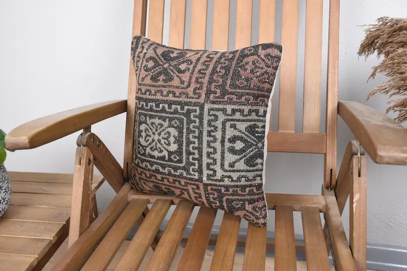 Vintage Pillow, Aztec Pillow Cover, Office Chair Pillow Cover, Boho Pillow Sham Cover, 14x14 Brown Cushion Cover, Kilim Pillow Cover, Pillow Sham - 3