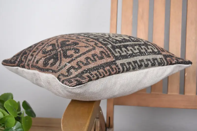 Vintage Pillow, Aztec Pillow Cover, Office Chair Pillow Cover, Boho Pillow Sham Cover, 14x14 Brown Cushion Cover, Kilim Pillow Cover, Pillow Sham - 6