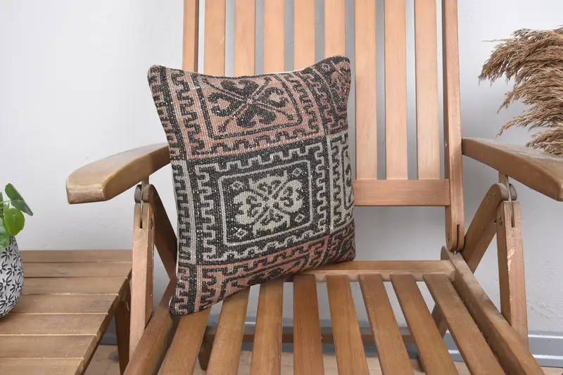Vintage Pillow, Aztec Pillow Cover, Office Chair Pillow Cover, Boho Pillow Sham Cover, 14x14 Brown Cushion Cover, Kilim Pillow Cover, Pillow Sham - 2