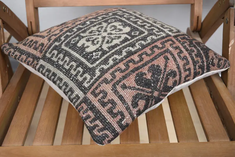 Vintage Pillow, Aztec Pillow Cover, Office Chair Pillow Cover, Boho Pillow Sham Cover, 14x14 Brown Cushion Cover, Kilim Pillow Cover, Pillow Sham - 4