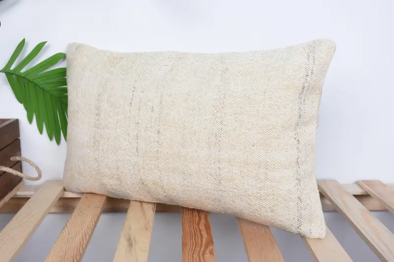 Destek atma yastık kapağı, ev dekorasyonu yastığı, etnik Kilim halı yastığı, vintage Kilim yastığı, 12x20 bej yastık, yastık örtüsü - 5