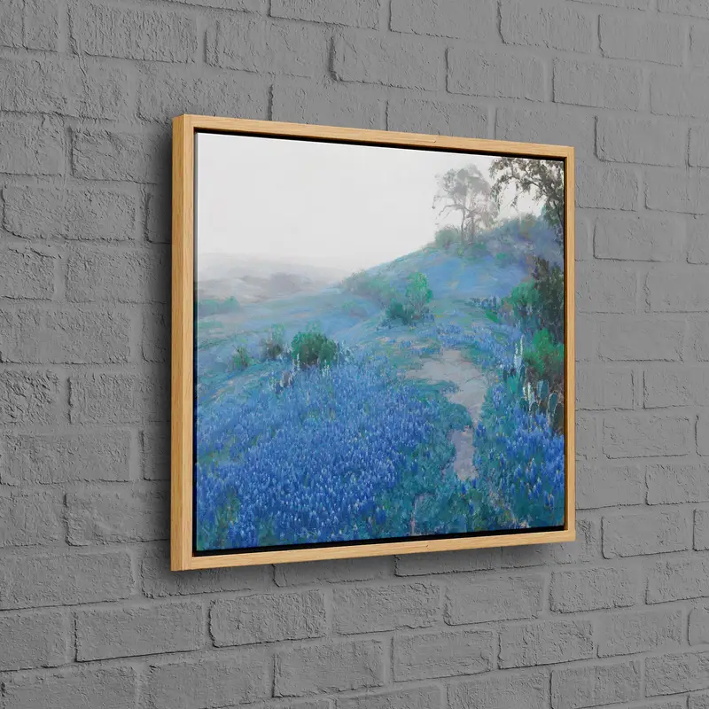 Lienzo costero floral: campo Blue Bonnet, temprano en la mañana, Texas