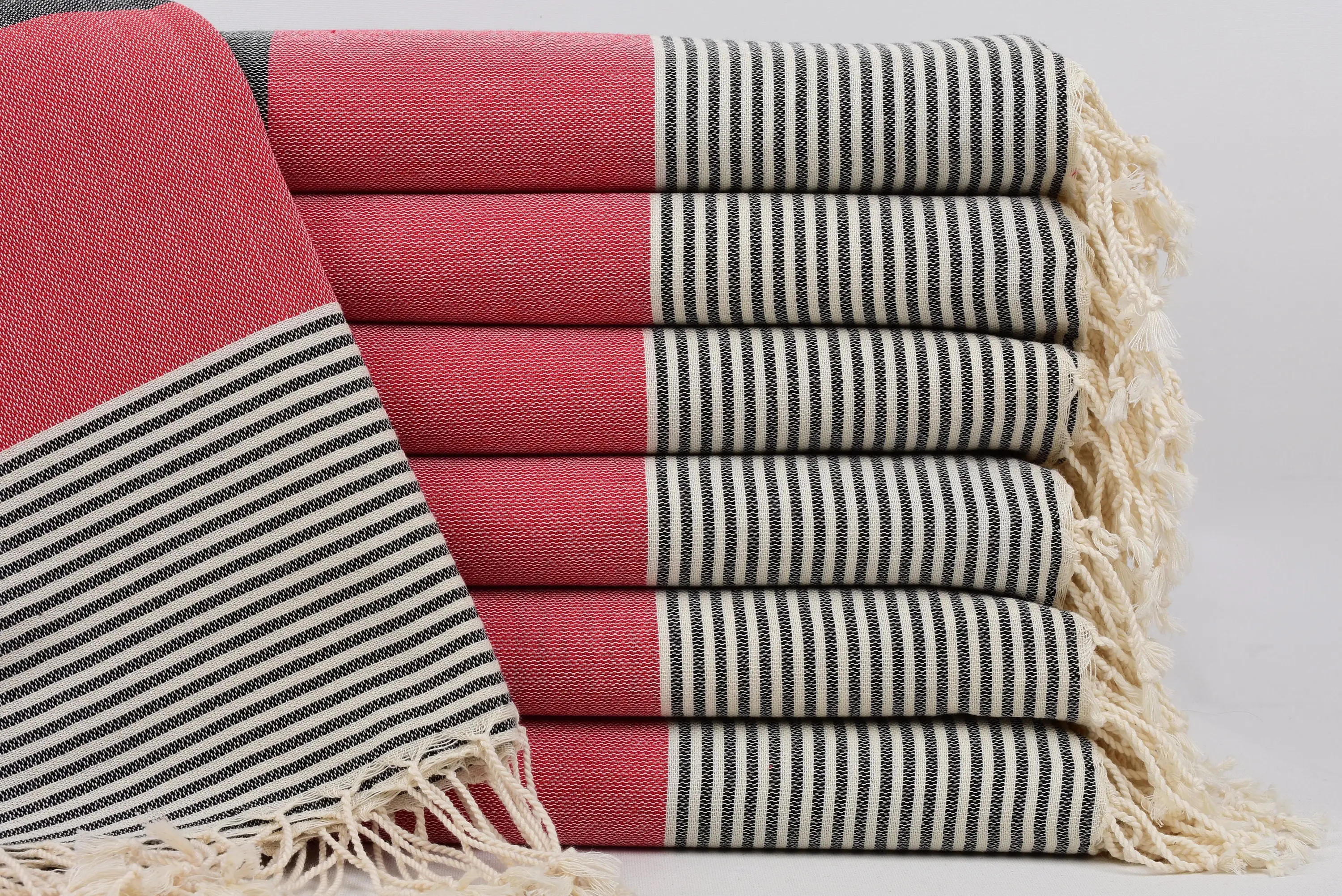 Personalized Turkish Cotton Bachelorette Towel, Black-Red Striped, 67x40 Inches - 1