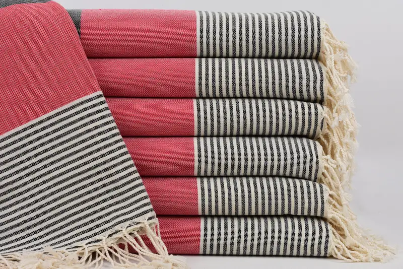 Personalized Turkish Cotton Bachelorette Towel, Black-Red Striped, 67x40 Inches