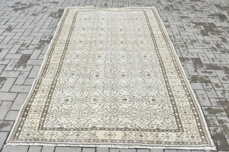 Vintage Büyük Halı 5.3x8.2 ft, Türk Oushak Beyaz Oryantal Yün Halı - 1