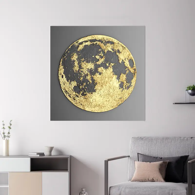 Gold Moon Art, Moon Canvas Art, Abstract Moon Decor, Modern Moon Art, Minimal Wall Art, Modern Art Decor, Contemporary, Canvas Art, - 1