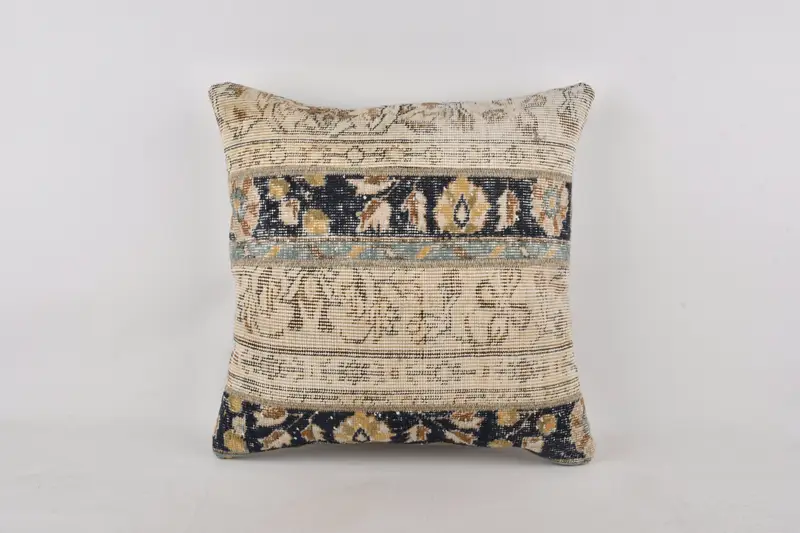 Pastel Cushion Case, 24x24 Beige Cushion, Vintage Kilim Pillow, Pillow Cover, Neutral Throw Cushion, Kilim Pillow Cover, Antique Pillows - 1