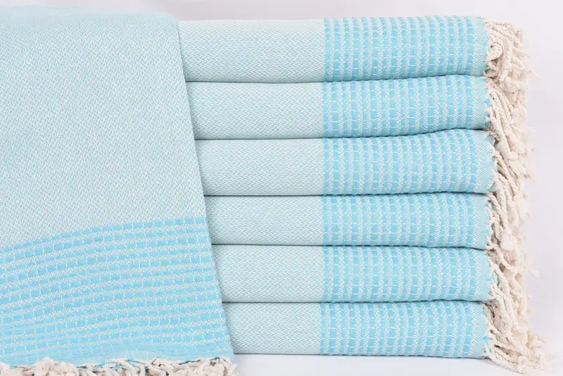 Turquoise Striped Monogrammed Beach Towel, Organic Cotton, 69x36 Inches