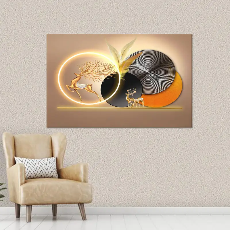 Golden Abstract Deer Canvas: Elegant Wall Art for Deer Lovers
