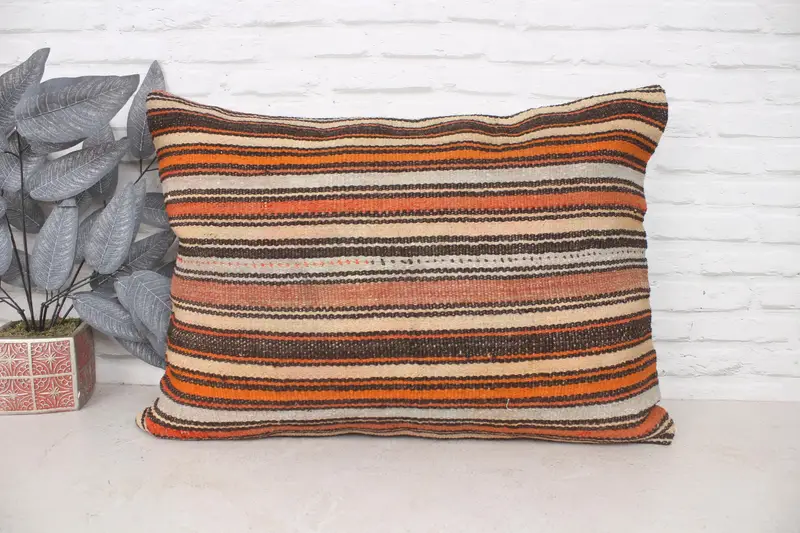 Pastel Pillow, 20x28 Orange Pillow Sham, Turkish Kilim Pillow, Turkish Pillow, Ikat Cushion Case, Boho Pillow Sham Cover, Cushion Cover - 1