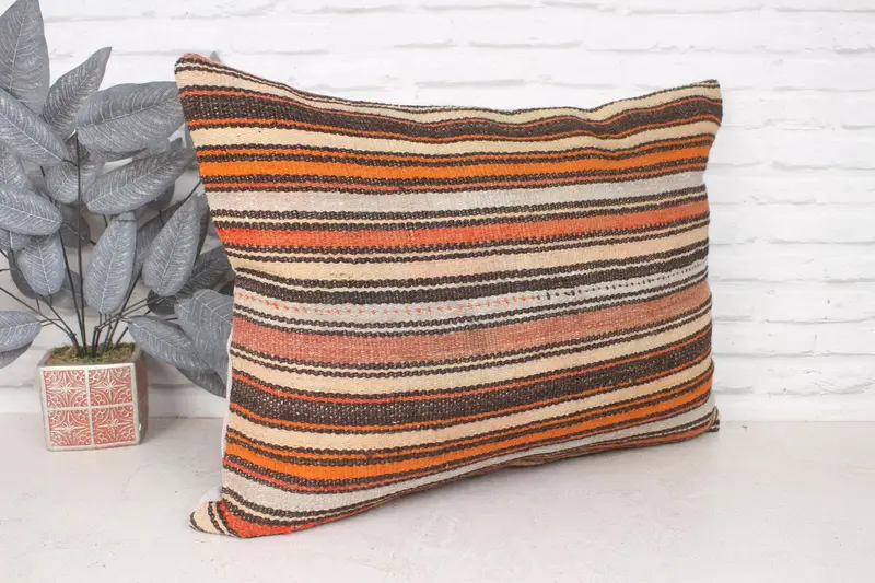 Pastel Pillow, 20x28 Orange Pillow Sham, Turkish Kilim Pillow, Turkish Pillow, Ikat Cushion Case, Boho Pillow Sham Cover, Cushion Cover - 3