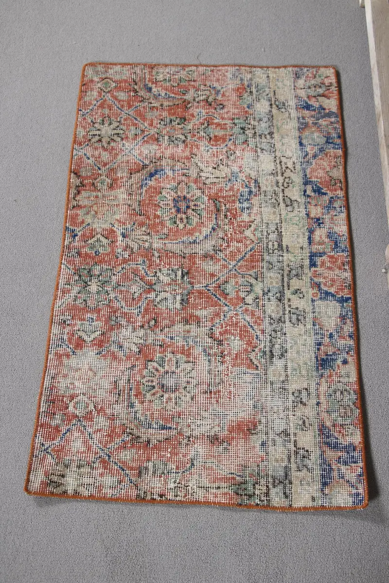 Red & Blue Rug, 2x3 ft Plant & Tree Pattern