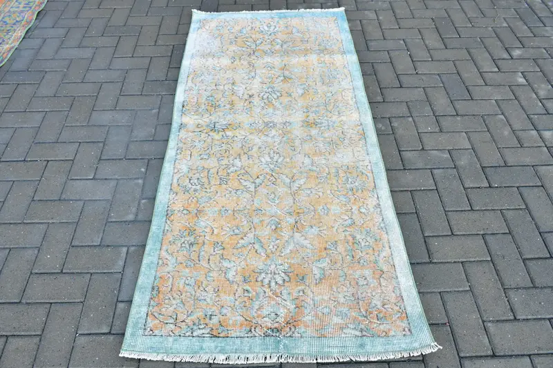Türkischer 3x6,3 ft Teppich, Oushak Vintage Teppich, Blauer Südwestteppich aus Wolle - 1