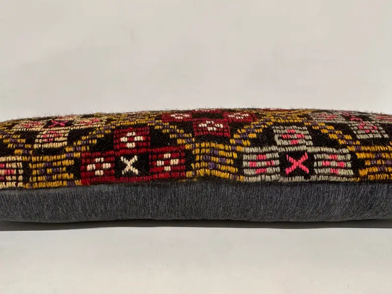 Turkish Pillow, Handmade Kilim Cushion, 12x36 Yellow Pillow Case, Antique Pillows, Cushion Cover, Retro Throw Cushion Case - 5